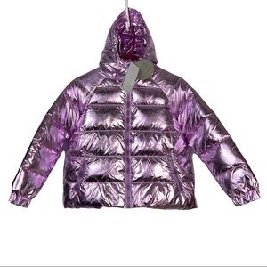 Stella McCartney Girls Foil Puffer Jacket Pink Metallic Hooded Pockets Zip 10Y